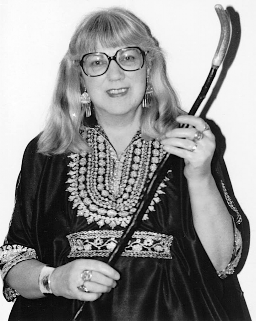 Doreen-holding-stick-black-and-white