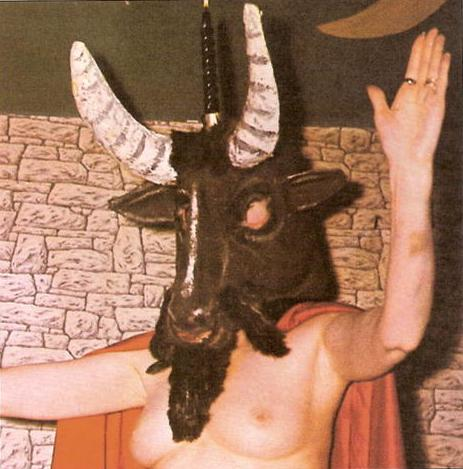 Patricia wearing bull mask
